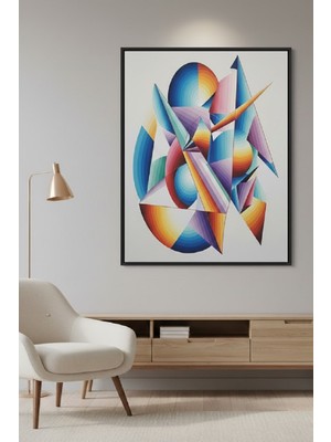 Safir Design Modern Sanat Serisi,çok Renkli Geometrik Figürlü Çerçeveli Tablo