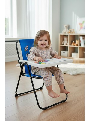 Exent Kids 2–6 Yaş, Uzay Yolu Katlanır Portatif Çalışma Masası ve Sandalye, Tak-Çıkar Masa-Mavi