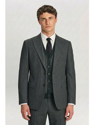 Sabri Özel Giotelli Haki Triko Yelekli Sivri Yaka 6 Drop Düğmeli Tam Astarlı Erkek Takım Elbise