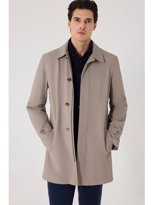 Sabri Özel Vizon Slim Fit Dik Yaka Fermuarlı Erkek Trençkot