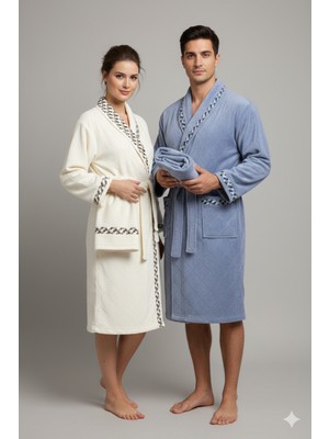 Özdilek Nev Marka Gusn Aile Bornoz Seti 6 Parça Indigo-Krem(Nev,özdilek Grubuna Ait Bir Markadır)