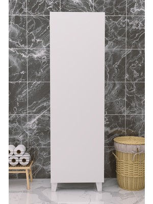 PROMODÜL Çok Amaçlı Banyo ve Temizlik Dolabı - 180 cm Beyaz Kapaklı Kiler Dolabı - 5 Raflı Dar Alan Düzenleyici