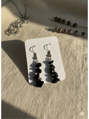 Meneva Aksesuar Obsidyen Doğal Taş Küpe