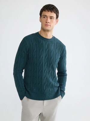 LC Waikiki Petrol Bisiklet Yaka Saç Örgüsü Erkek Triko Kazak