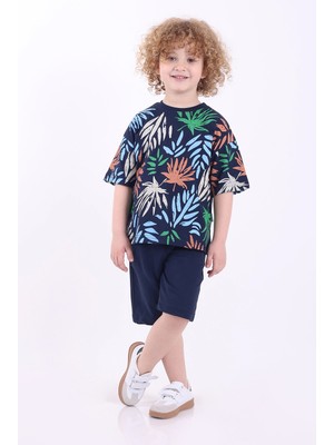 Mixima Palmiye Baskılı 3-6 Yaş Oversize Erkek Çocuk Şortlu Yazlık Takım