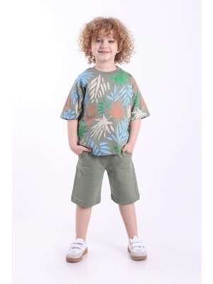 Mixima Palmiye Baskılı 3-6 Yaş Oversize Erkek Çocuk Şortlu Yazlık Takım