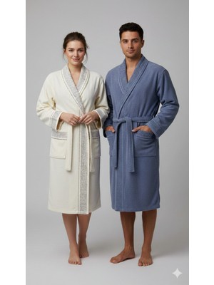 Özdilek Nev Marka Liwt Aile Bornoz Seti 6 Parça Mavi-Krem (Nev,özdilek Grubuna Ait Bir Markadır)