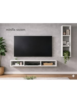 Mobilyacın Dekoratif Duvar Rafı - Tv Ünitesi 2 Parçalı Beyaz 130X90