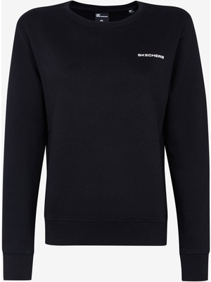 Skechers Kadın Düz Desenli W New Basics Crew Neck Sweatshirt Siyah Sezonluk Rahat Kesim