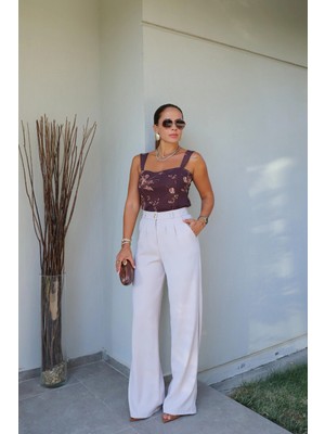 Purple By Banu Taş Gold Düğme Detay Palazzo Pantolon