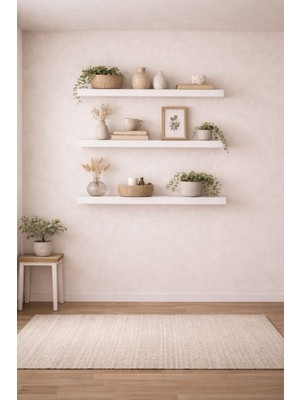 Mobilyacın 30 mm 3'lü Uçan Duvar Rafı Set Gizli Raf- Beyaz 15X50