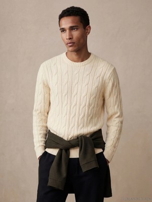 LC Waikiki Ekru Bisiklet Yaka Saç Örgüsü Desenli Erkek Triko Kazak