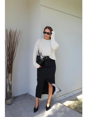 Purple By Banu Ön Yırtmaç Detay Jean Etek