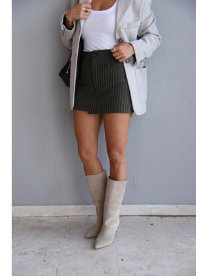 Purple By Banu Çizgili Cep Detay Şort Etek