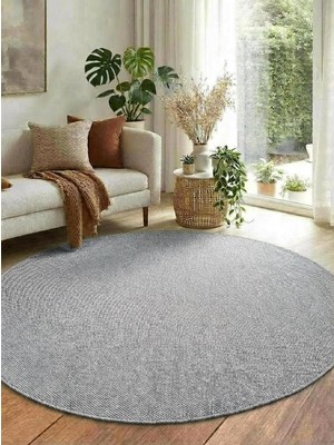 Saraz Halı Yuvarlak Sisal Elit 1016 Gri Hasır Görünümlü Modern Salon Oturma Odası Dört Mevsim Halı