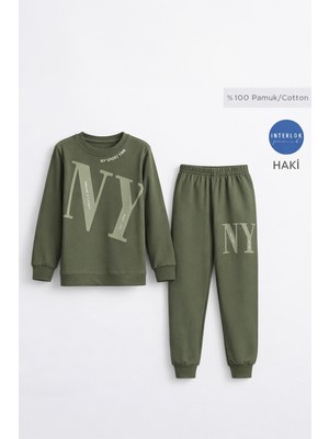 Remsa Erkek Çocuk Garson Boy Manşetli Pamuk Penye Pijama Takımı 4104 HAKI01