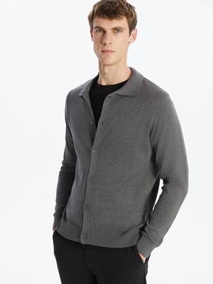 LC Waikiki Antrasit Standart Kalıp Polo Yaka Erkek Triko Hırka