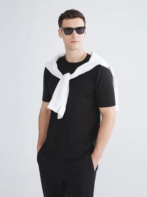 LC Waikiki Siyah Bisiklet Yaka Yün Karışımlı Erkek Triko Kazak