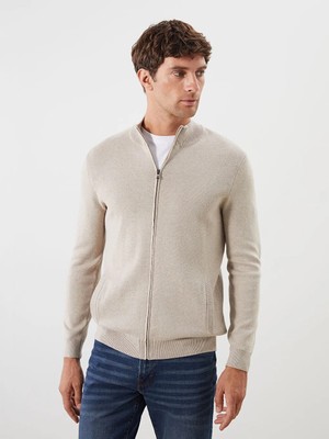 LC Waikiki Bej Standart Kalıp Dik Yaka Erkek Triko Hırka