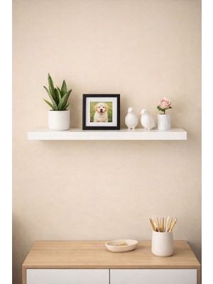 Mobilyacın Tekli Duvar Rafı - Uçan Raf Gizli Raf Beyaz 15X50