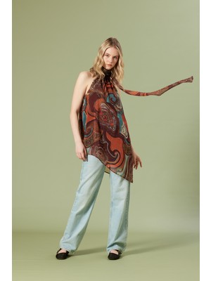 Nisan Triko Desenli Asimetrik Bluz