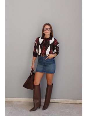 Purple By Banu Lacivert Taşlamalı Jean Etek