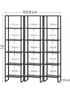 Mobilyacın 3'lü 6 Raflı Dekoratif Kitaplık Atlantik Çam Kitaplık Ofis Kitaplığı Dolap Kitap Rafı