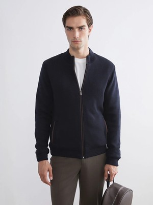 LC Waikiki Lacivert Standart Kalıp Kolej Yaka Erkek Triko Hırka