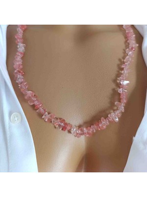 Mga Doğaltaş Gül Kuvars Taşı Kırıktaş Kolye – Pembe Doğal Taş Aşk ve Enerji Taşı – Çelik Uzatma Zincirli – 45-55 cm – Sertifikalı – Mdf Hediye Kutulu
