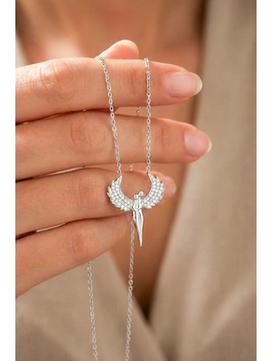 Silvera Telkari 925 Ayar Gümüş Rodyumlu Sarılan Çift Melek Kolye ST409