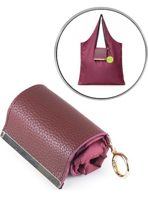 İmaks Saten Kumaş Katlanır Rulo Pratik Çıtçıtlı Kapsül Alışveriş Market Plaj Cep El / Kol Çantası Bordo K004