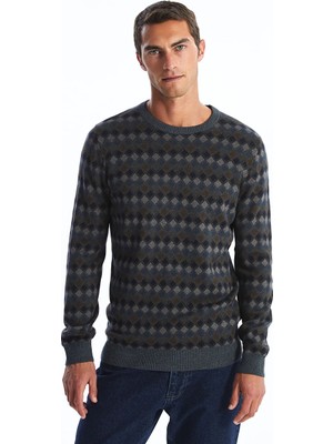 LC Waikiki Antrasit Bisiklet Yaka Uzun Kollu Baklava Desenli Erkek Triko Kazak