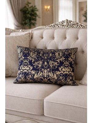 Lena Maison Lalezar Varaklı Kırlent Kılıfı Lacivert-Gold 30X47 cm