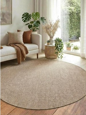 Saraz Halı Yuvarlak Sisal Elit 1016 Gri Hasır Görünümlü Modern Salon Oturma Odası Dört Mevsim Halı