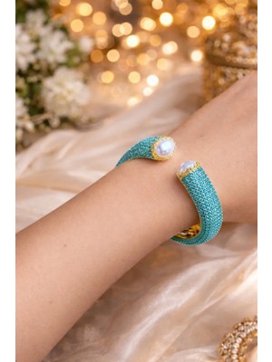 Reborn Design Gold Renk Zirkon Taşlı Turkuaz Helen Bileklik