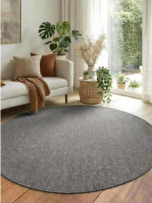 Saraz Halı Yuvarlak Sisal Elit 1016 Gri Hasır Görünümlü Modern Salon Oturma Odası Dört Mevsim Halı