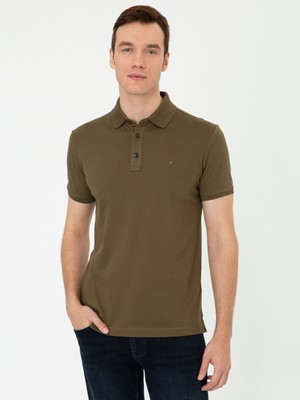 Cacharel Erkek Haki Polo Yaka Slim Fit Basic Merserize T-Shirt 50250172-VR027