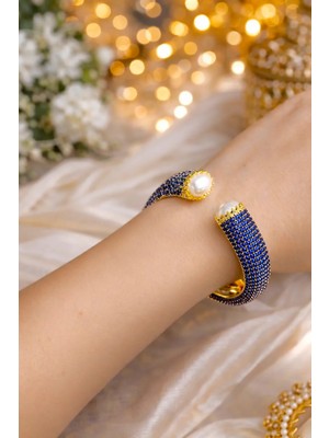 Reborn Design Gold Renk Zirkon Taşlı Lacivert Helen Bileklik
