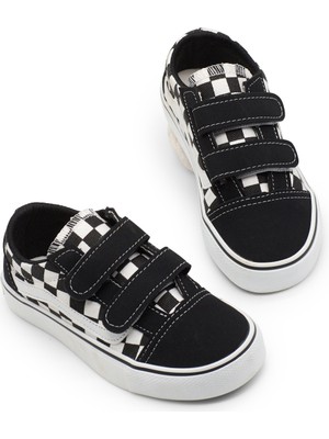 Tonny Black Çocuk Unisex Siyah Ekose Kauçuk Taban Rahat Kalıp Çift Cırtlı Ayakkabı