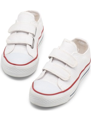 Tonny Black Çocuk Unisex Beyaz Rahat Kalıp Çift Bantlı Ayakkabı