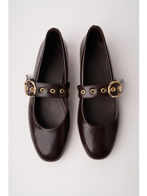 Muggo Daisie Gold Tokalı Kemerli Kadın Babet Ayakkabı