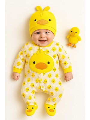 UmBaby Kız Erkek Bebek Civcivli Tulum 2 Parça Şapkalı Oyuncak Dahil Değildir 2li Set Takım Pamuklu