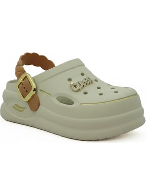 Letao Kadın Queen Aksesuarlı Yüksek Tabanlı Terlik & Sandalet - Taşlı Gold Detaylı Plaj Havuz