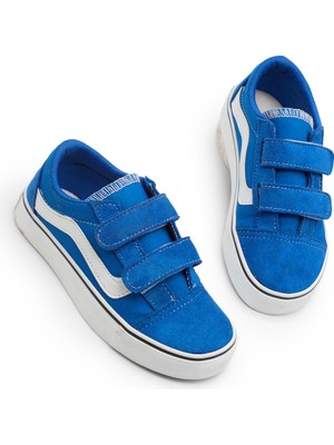 Tonny Black Çocuk Unisex Saks Kauçuk Taban Rahat Kalıp Çift Cırtlı Ayakkabı