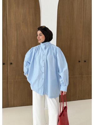 Moda Aksa Dik Yaka Gömlek Mavi
