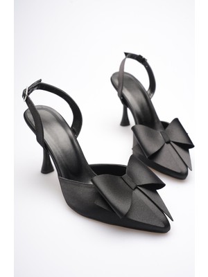 Trendella Kadın Siyah Fiyonklu Saten Slingback Topuklu Ayakkabı TR40MS01A