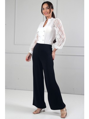By Saygı Kadın Beli Lastikli Likralı Sandy Kumaş Palazzo Pantolon