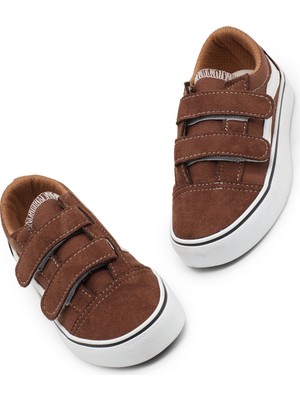 Tonny Black Çocuk Unisex Kahve Kauçuk Taban Rahat Kalıp Çift Cırtlı Ayakkabı