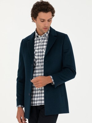 Cacharel Erkek Petrol Mavisi Yün Karışımlı Palto Uzun Kol Standart Fit Özellikler