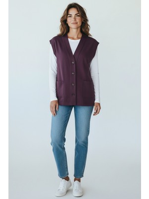 Ece Giyim Penye Düğmeli Kısa Anne Yelek